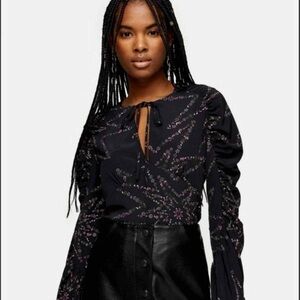 Topshop Black Blouse with Pink Accents